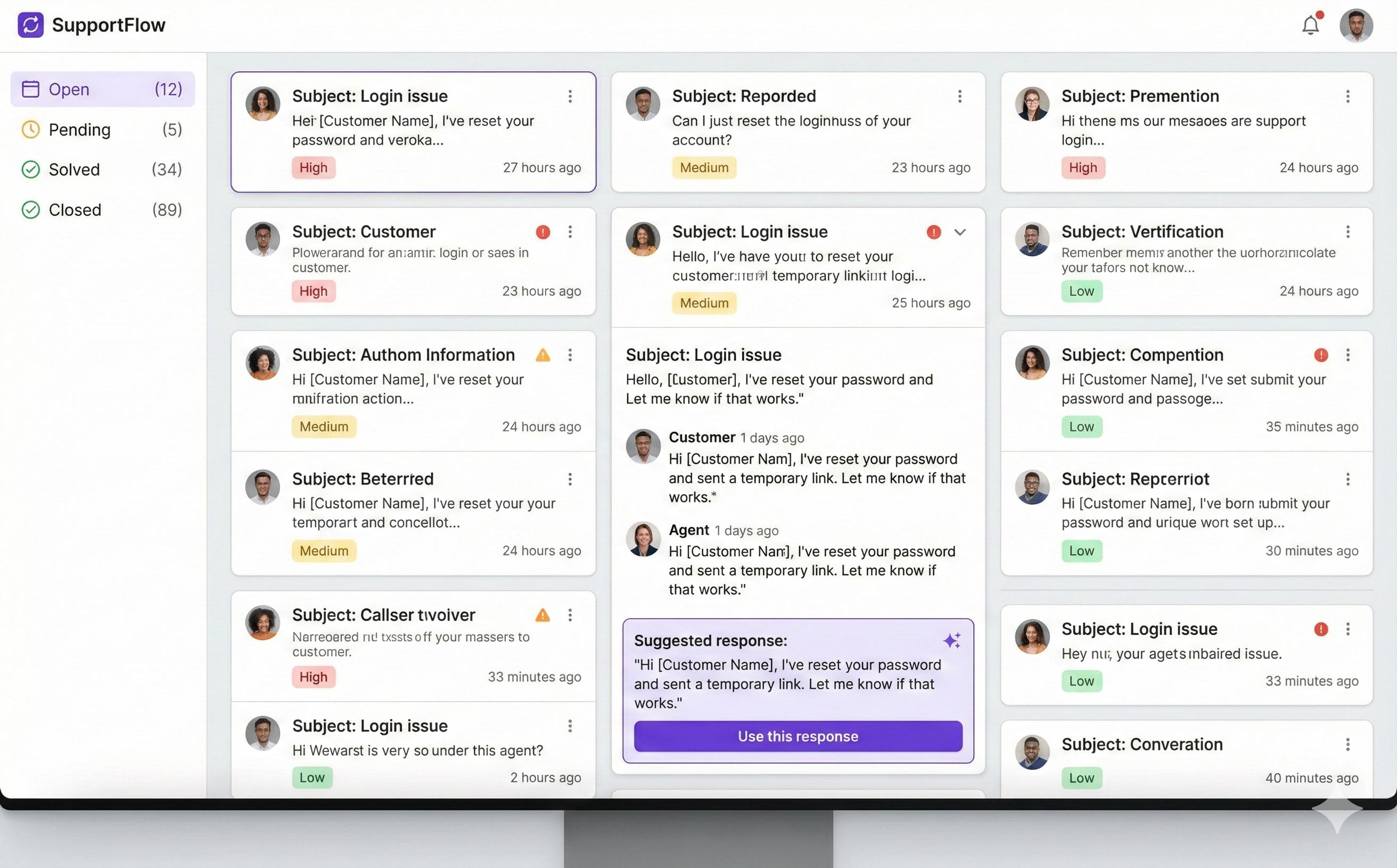 Support app - ticket queue with AI suggestions